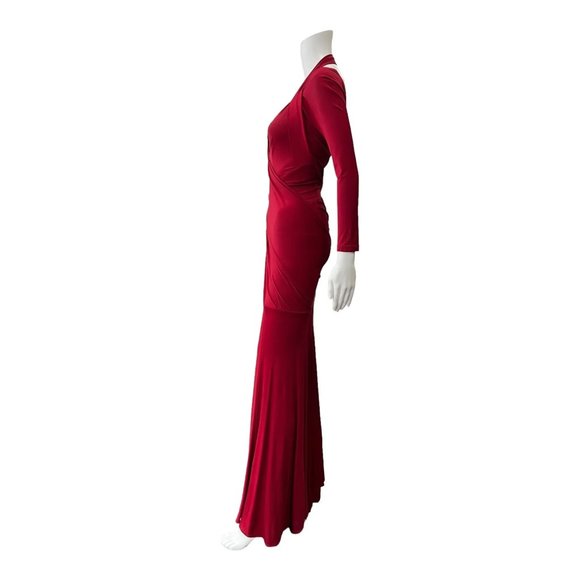 $3495 Donna Karan Dark Red Cherry Bodycon Jersey Maxi Dress size Small - Picture 3 of 11